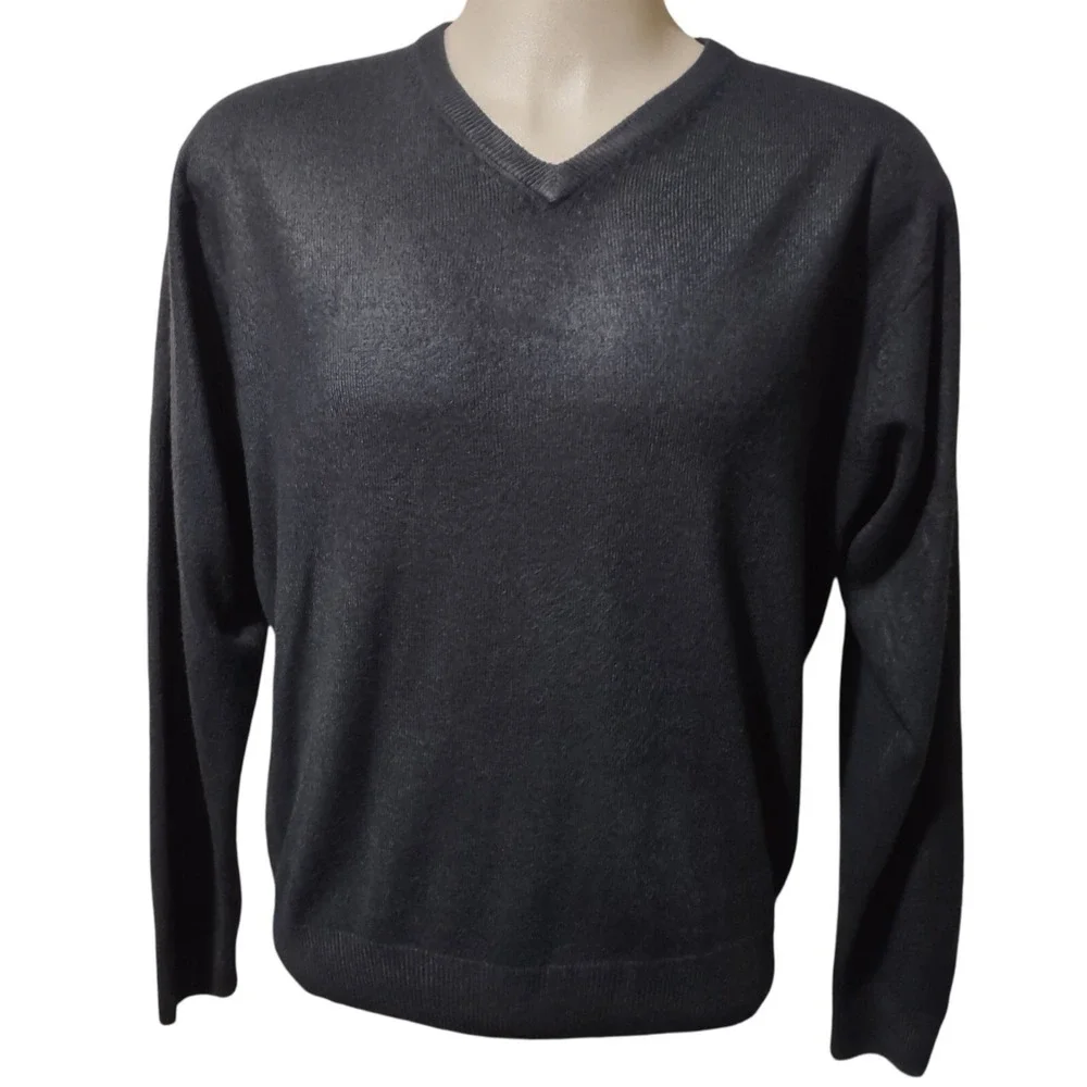 Dockers Sweater L Mens Norm Core Cabin Core Retro Streetwear Black V-Neck Knit